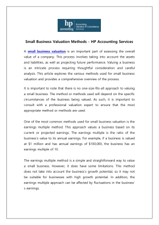 Small Business Valuation Methods