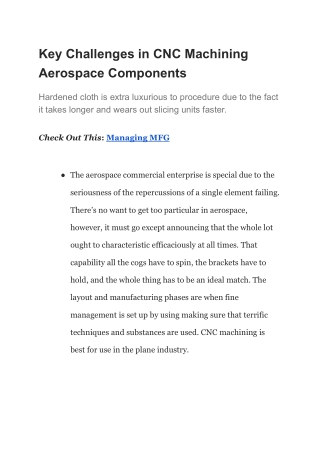 Key Challenges in CNC Machining Aerospace Components