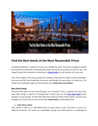 Find the Best Hotels at the Most Reasonable Prices