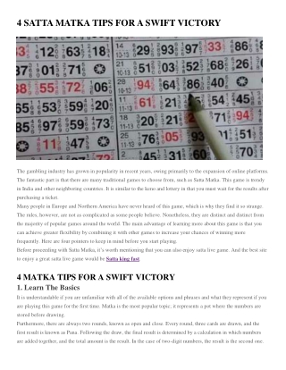 4 SATTA MATKA TIPS FOR A SWIFT VICTORY