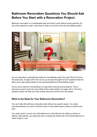 Bathroom Renovation Questions You Should Ask Before You Start with a Renovation Project
