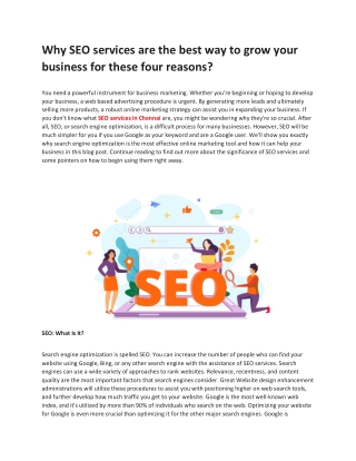 Why SEO services are the best way to grow your business for these four reasons?