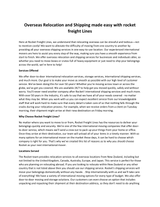 Overseas Relocation and Shipping made easy with rocket freight Lines