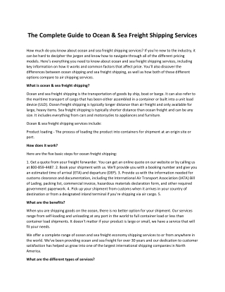 The Complete Guide to Ocean & Sea Freight Shipping Services