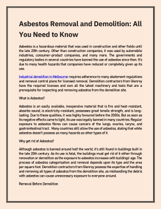 Asbestos Removal and Demolition