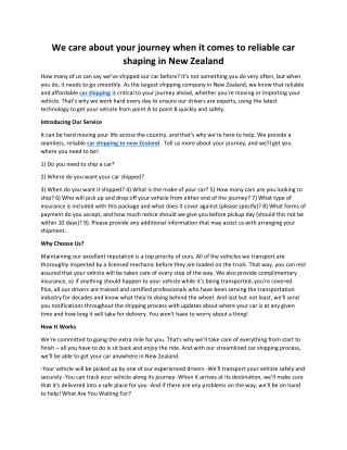 We care about your journey when it comes to reliable car shaping in New Zealand