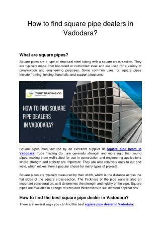 How to find square pipe dealers in Vadodara?