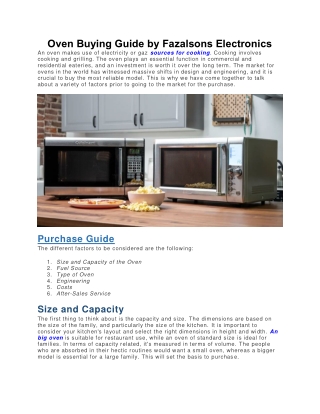 Oven Buying Guide by Fazalsons Electronics