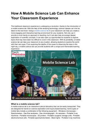 How A Mobile Science Lab Can Enhance Your Classroom Experience