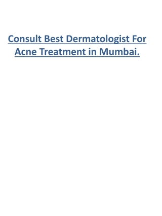 Consult Best Dermatologist For Acne Treatment in Mumbai.