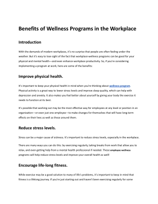 Benefits of Wellness Programs in the Workplace