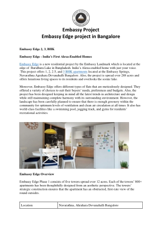 Why Should you Embassy Edge project be in Bangalore? Embassy Edge prices |