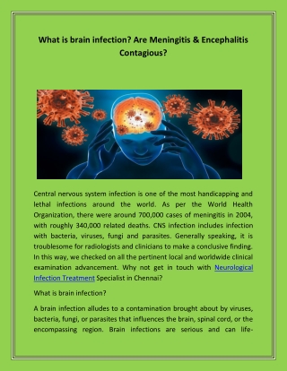 for  What is brain infection? Are Meningitis & Encephalitis Contagious?