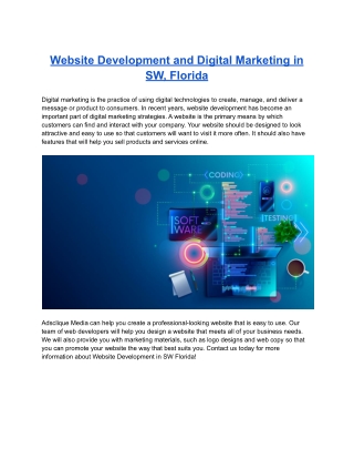 Website Development and Digital Marketing in SW, Florida