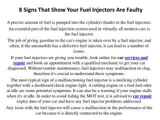 8 Signs That Show Your Fuel Injectors Are