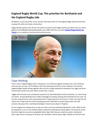England Rugby World Cup The priorities for Borthwick and the England Rugby side