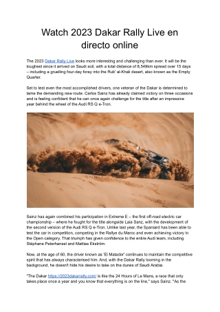 2023 Dakar Rally Live online tv game