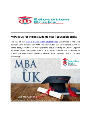 MBA in UK for Indian Students Fees