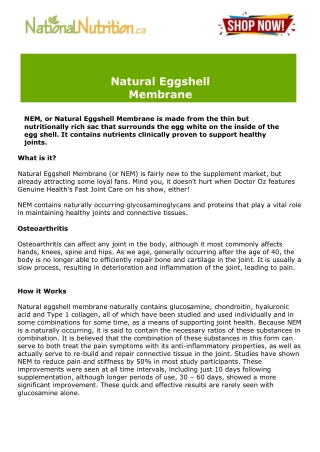 Natural Eggshell Membrane (N.E.M.)