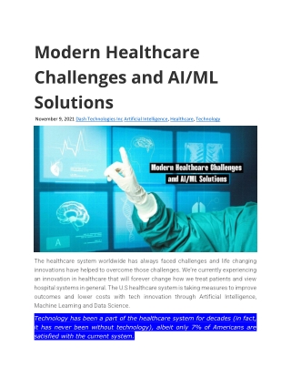 Modern Healthcare Challenges and AI/ML Solutions