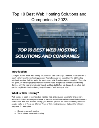 Top 10 Best Web Hosting Solutions and Companies