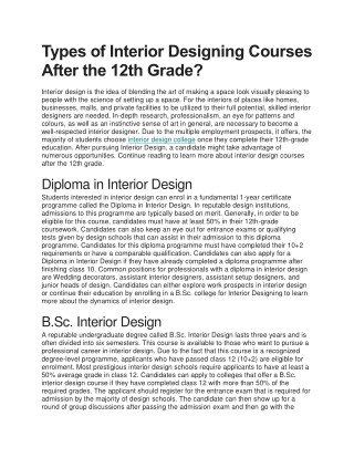 Types of Interior Designing Courses After the 12th Grade