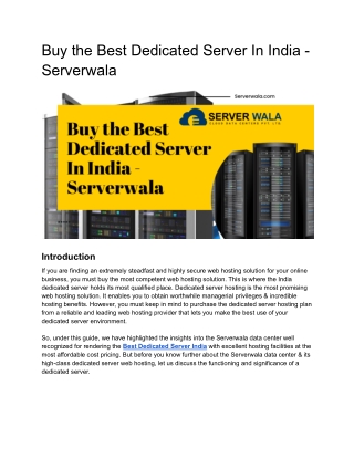 Buy the Best Dedicated Server In India - Serverwala