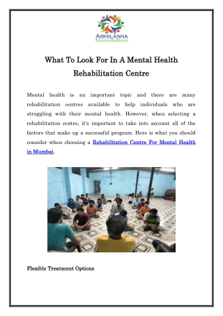 What To Look For In A Mental Health Rehabilitation Centre