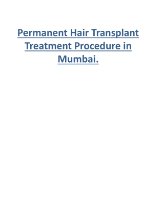 Permanent Hair Transplant Treatment Procedure in Mumbai.