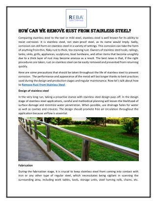 How Can We Remove Rust From Stainless Steel