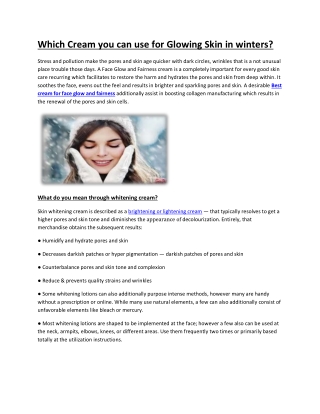Which Cream you can use for Glowing Skin in winters?