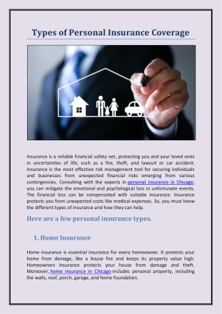 Types of Personal Insurance Coverage