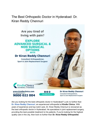 Orthopedic Doctor in Hyderabad | Kindle Clinics