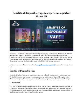 Benefits of disposable vape to experience a perfect throat hit