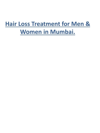 Hair Loss Treatment for Men & Women in Mumbai.