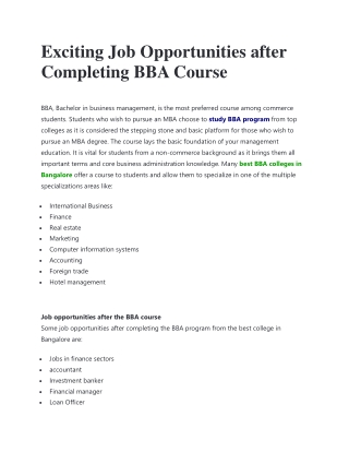 Exciting Job Opportunities after Completing BBA Course