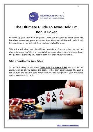 The Ultimate Guide To Texas Hold Em Bonus Poker