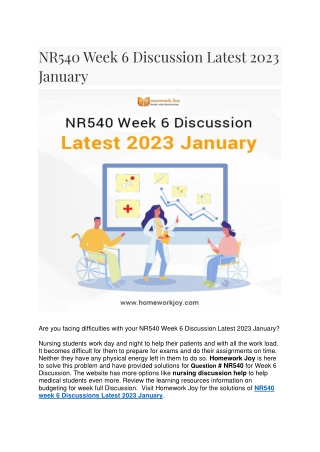 NR540 Week 6 Discussion Latest 2023 January