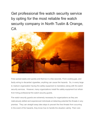 Get professional fire watch security service by opting for the most reliable fire watch security company in North Tustin