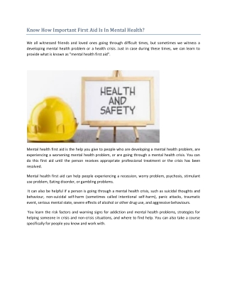 Know How Important First Aid Is In Mental Health Pdf