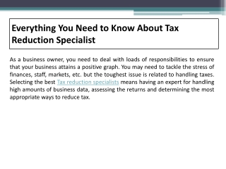 Everything You Need to Know About Tax Reduction Specialist