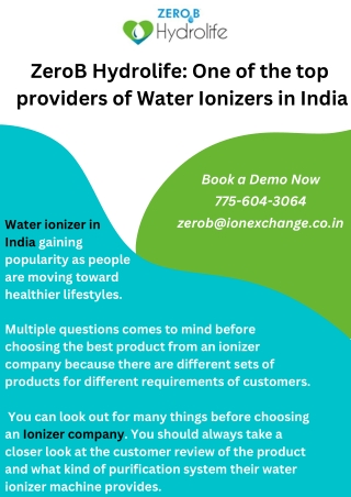 ZeroB Hydrolife: One of top providers of Water Ionizers in India