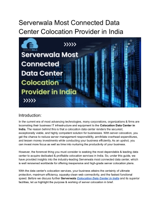 Serverwala Most Connected Data Center Colocation India