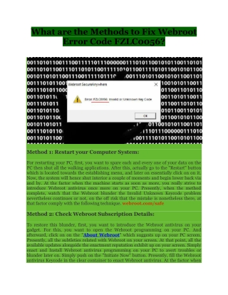 What are the Methods to Fix Webroot Error Code FZLC0056