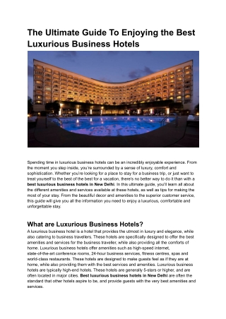 The Ultimate Guide To Enjoying the Best Luxurious Business Hotels