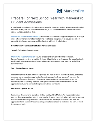 Prepare For Next School Year with MarkersPro Student Admissions