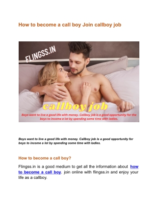 How to become a call boy Join callboy job