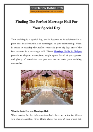 Finding The Perfect Marriage Hall For Your Special Day