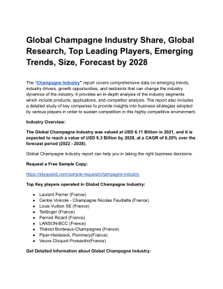 Global Champagne Industry Share, Global Research, Top Leading Players, Emerging