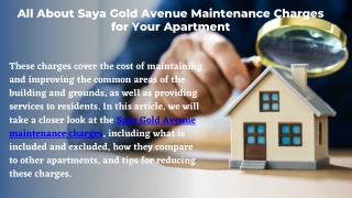 All About Saya Gold Avenue Maintenance Charges for Your Apartment
